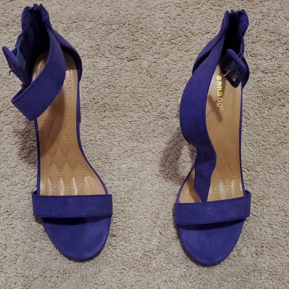 Purple suede chunk heel sandal